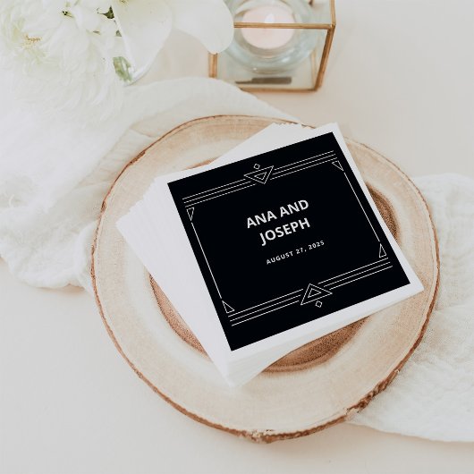 Moderner Deko | Elegant Onyx Black and White Weddi Serviette