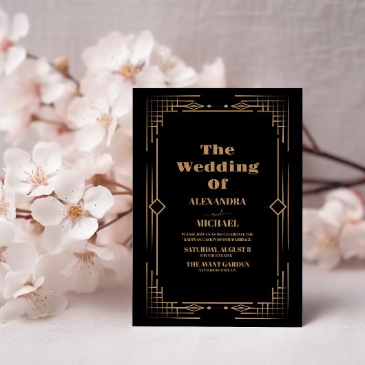 Moderner Deko Elegant Onyx Black Wedding Einladung