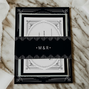Moderner Deko Elegant Onyx Schwarz mit Monogramm Einladungsbanderole