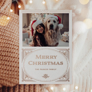 Moderner Deko   Elegant White mit Foto Rose Gold Folien Feiertagskarte