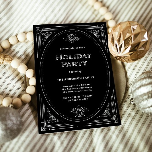 Moderner Deko | Elegante Black Holiday Party Einladung