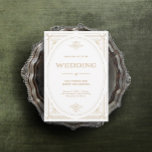 Moderner Deko | Elegante Imitate Gold und White We Einladung<br><div class="desc">Diese glamourösen Hochzeitseinladungen besticht durch eine moderne Besinnung auf den klassischen Deko. Ein verzierter,  geometrischer Rahmen und eine Verzierung aus Imitaten zieren einen eleganten,  weißen Hintergrund für einen dramatischen,  altertümlichen Hochzeitslook.</div>