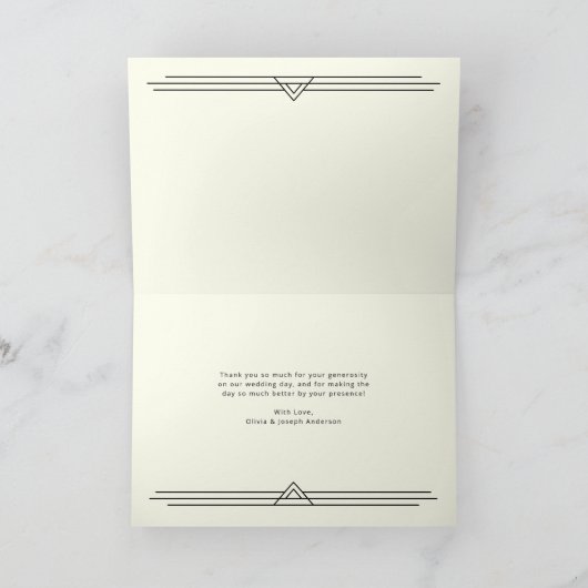 Moderner Deko | Elegante Schwarz-Gold-Hochzeit Dankeskarte (Innenseite)