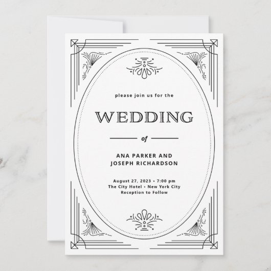 Moderner Deko | Elegante Schwarz-Weiß-Hochzeit Einladung (Vorderseite)