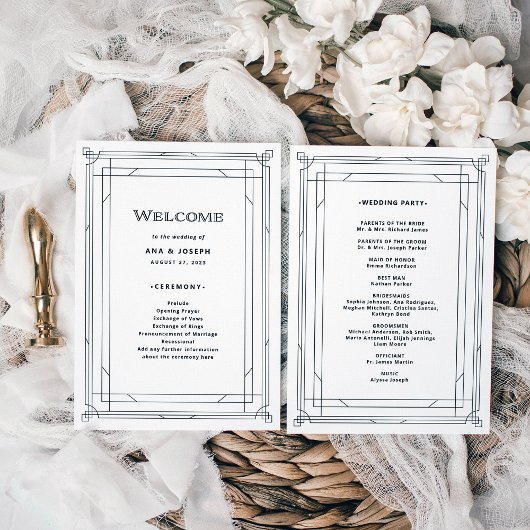 Moderner Deko | Elegante Schwarz-Weiß-Hochzeit Programm