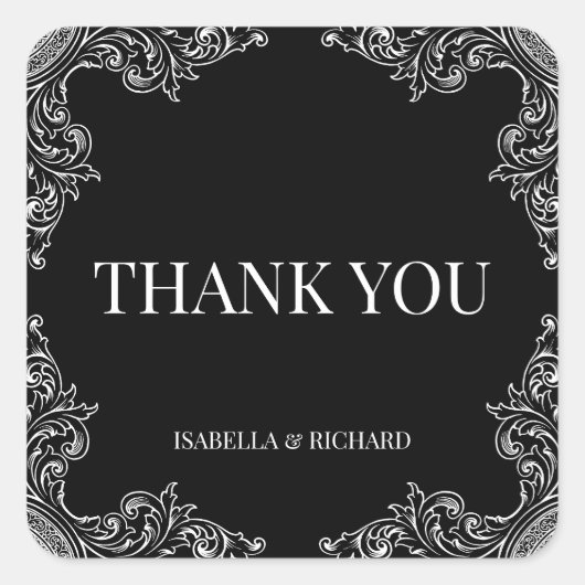 Moderner Deko| Elegante Schwarz-Weiß-Hochzeit Quadratischer Aufkleber (Vorderseite)
