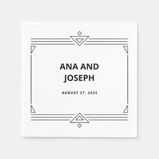 Moderner Deko | Elegante Schwarz-Weiß-Hochzeit Serviette (Vorderseite)