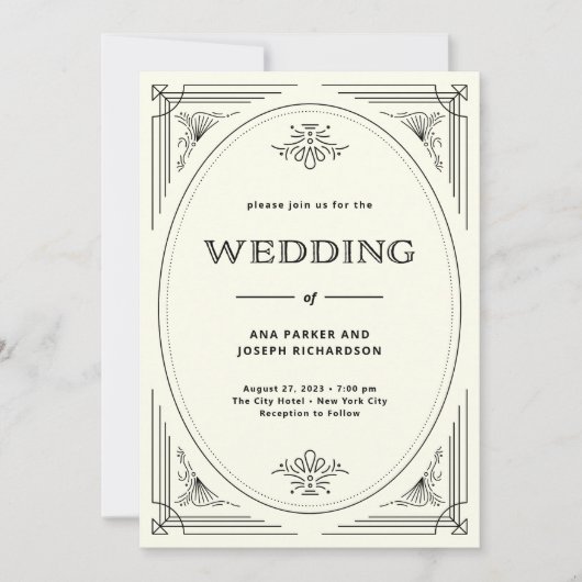 Moderner Deko | Elegante Schwarze und Elfenbeinhoc Einladung (Vorderseite)