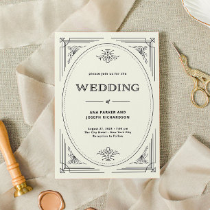 Moderner Deko   Elegante Schwarze und Elfenbeinhoc Einladung