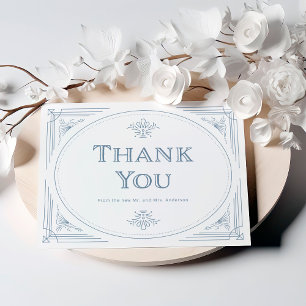 Moderner Deko   Elegante White and Dusty Blue Wedd Dankeskarte