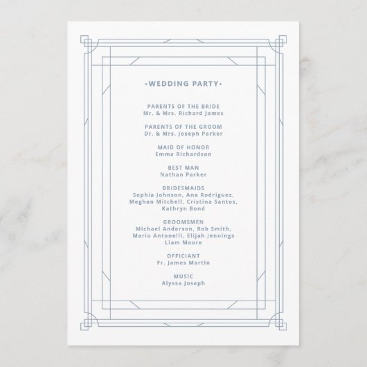 Moderner Deko | Elegante White and Dusty Blue Wedd Programm (Rückseite)