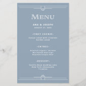 Moderner Deko | Elegantes Dusty Blue Wedding Menu Flyer (Vorne)