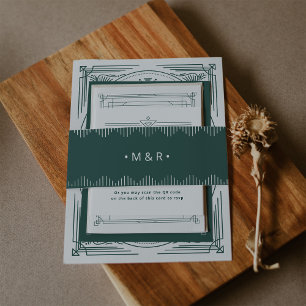 Moderner Deko   Elegantes festes Grün mit Monogram Einladungsbanderole