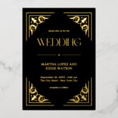 Moderner Deko | Elegantes Hochzeitschwarz und Gold Folieneinladung (Vorderseite)