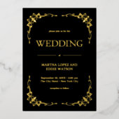 Moderner Deko | Elegantes Hochzeitschwarz und Gold Folieneinladung (Vorderseite)
