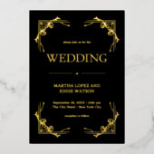 Moderner Deko | Elegantes Hochzeitschwarz und Gold Folieneinladung (Vorderseite)