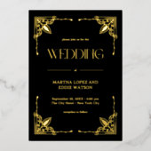 Moderner Deko | Elegantes Hochzeitschwarz und Gold Folieneinladung (Vorderseite)