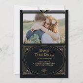 Moderner Deko | Elegantes Imitat Gold und Schwarze Save The Date (Vorderseite)