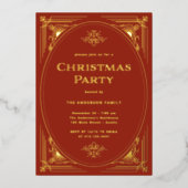 Moderner Deko | Elegantes Rotes Weihnachtsfest Par Folieneinladung (Vorderseite)