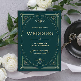Moderner Deko | Emerald Green und Champagne Weddin Einladung