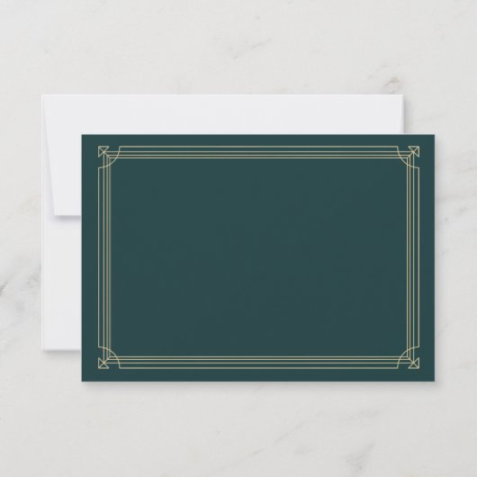 Moderner Deko | Emerald Green und Champagne Weddin RSVP Karte (Rückseite)