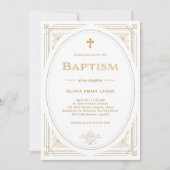 Moderner Deko | Imitate Gold und Weiße Taufe Einladung (Vorderseite)
