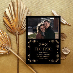 Moderner Deko   Imitats Hochzeit mit Gold und Blac Save The Date