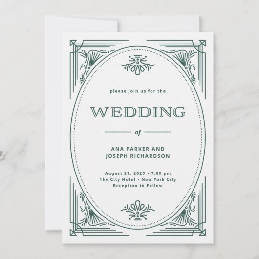 Moderner Deko | Leichte Silber-Weiß- und Grüne Hoc Einladung (Vorderseite)