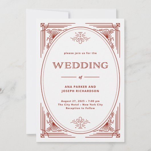 Moderner Deko | Light Silver White mit Red Wedding Einladung (Vorderseite)