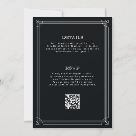 Moderner Deko Onyx Black All in One QR Code Weddin Einladung (Rückseite)