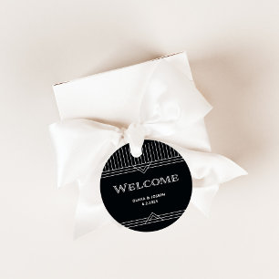 Moderner Deko Onyx Black and White Wedding Willk Geschenkanhänger