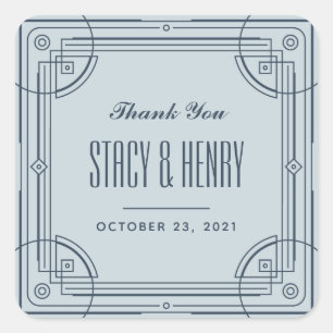 Moderner Deko-Rahmen-Hochzeitsticker - Blau Quadratischer Aufkleber