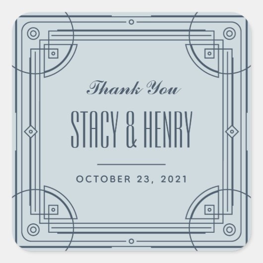 Moderner Deko-Rahmen-Hochzeitsticker - Blau Quadratischer Aufkleber (Vorderseite)