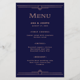 Moderner Deko | Rose Gold auf Blue Wedding Menu Flyer