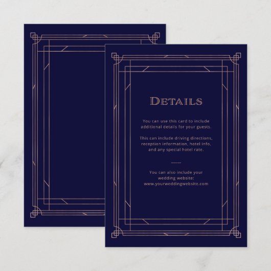 Moderner Deko Rose Gold | Details zu Hochzeitgäste Begleitkarte (Vorne/Hinten)