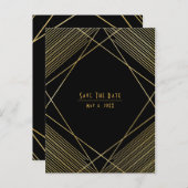 Moderner Deko Save the Date in Gold und Schwarz Ankündigungspostkarte (Vorne/Hinten)
