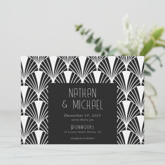 Moderner Deko Schwarz und Weiß Einladung (Stehend Vorderseite)