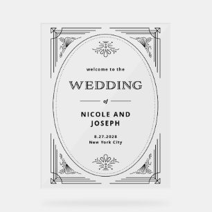 Moderner Deko Schwarz-Weiß-Hochzeit Begrüßung Acrylschild