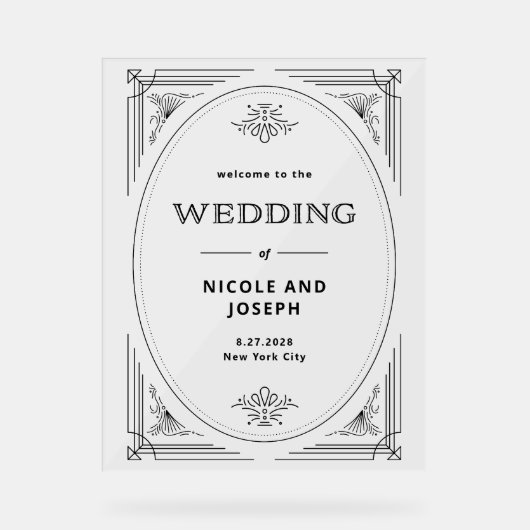 Moderner Deko | Schwarz-Weiß-Hochzeit Begrüßung Acrylschild (Vorderseite)