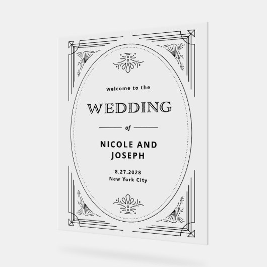 Moderner Deko | Schwarz-Weiß-Hochzeit Begrüßung Acrylschild (Winkel)