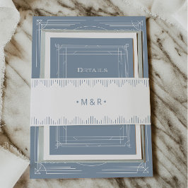 Moderner Deko | White and Dusty Blue Monogramme Einladungsbanderole