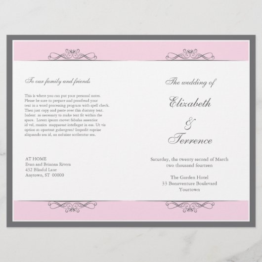 Moderner dekorativer Hochzeitsprogramm Flyer (Vorderseite)