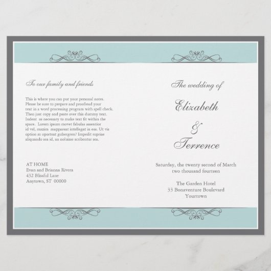 Moderner dekorativer Hochzeitsprogramm Flyer (Vorderseite)