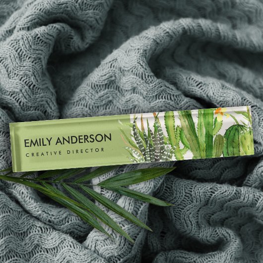 MODERNER DESERT CACTUS FLORAL GARDEN WATERCOLOR NAMENSPLAKETTE