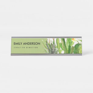 MODERNER DESERT CACTUS FLORAL GARDEN WATERCOLOR SCHREIBTISCHNAMENSPLAKETTE