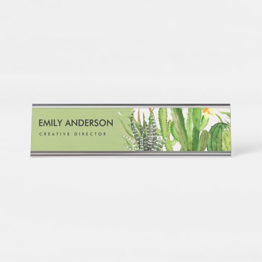 MODERNER DESERT CACTUS FLORAL GARDEN WATERCOLOR SCHREIBTISCHNAMENSPLAKETTE (Vorderseite )