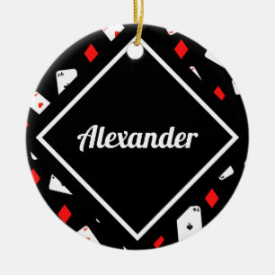 Moderner Design-Individuelle Name für Red & Black Keramik Ornament