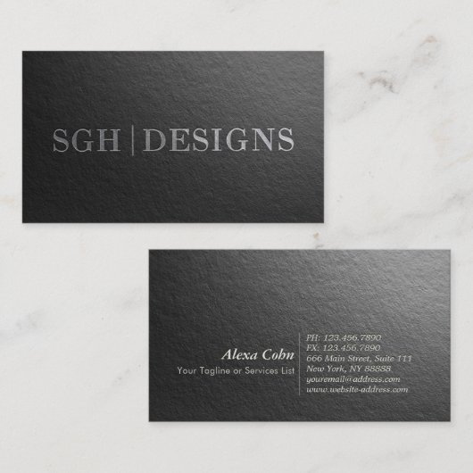 Moderner Designer Minimaler schwarzer Silber Embos Visitenkarte (Vorne/Hinten)