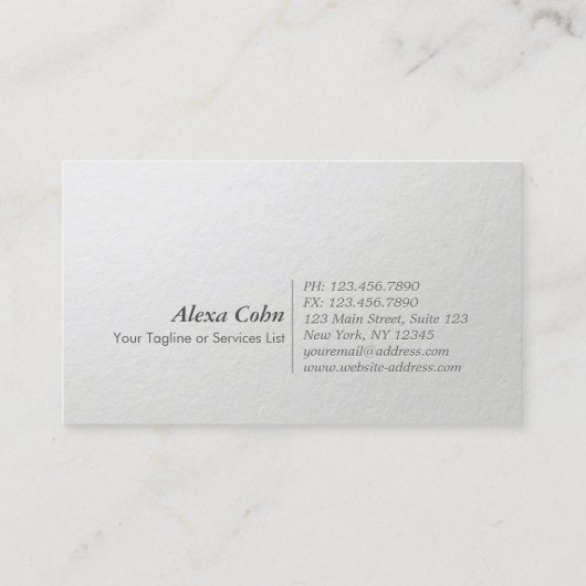 Moderner Designer Minimaler weißer Silber Embossed Visitenkarte (Rückseite)