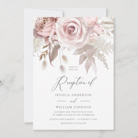 Moderner Designer Rose Blush Hochzeitsempfang Einladung (Vorderseite)